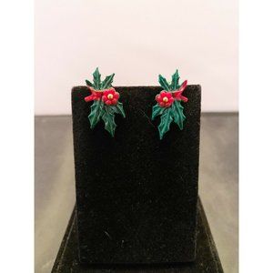 Vintage Pair of Christmas Holly Clip On Earrings